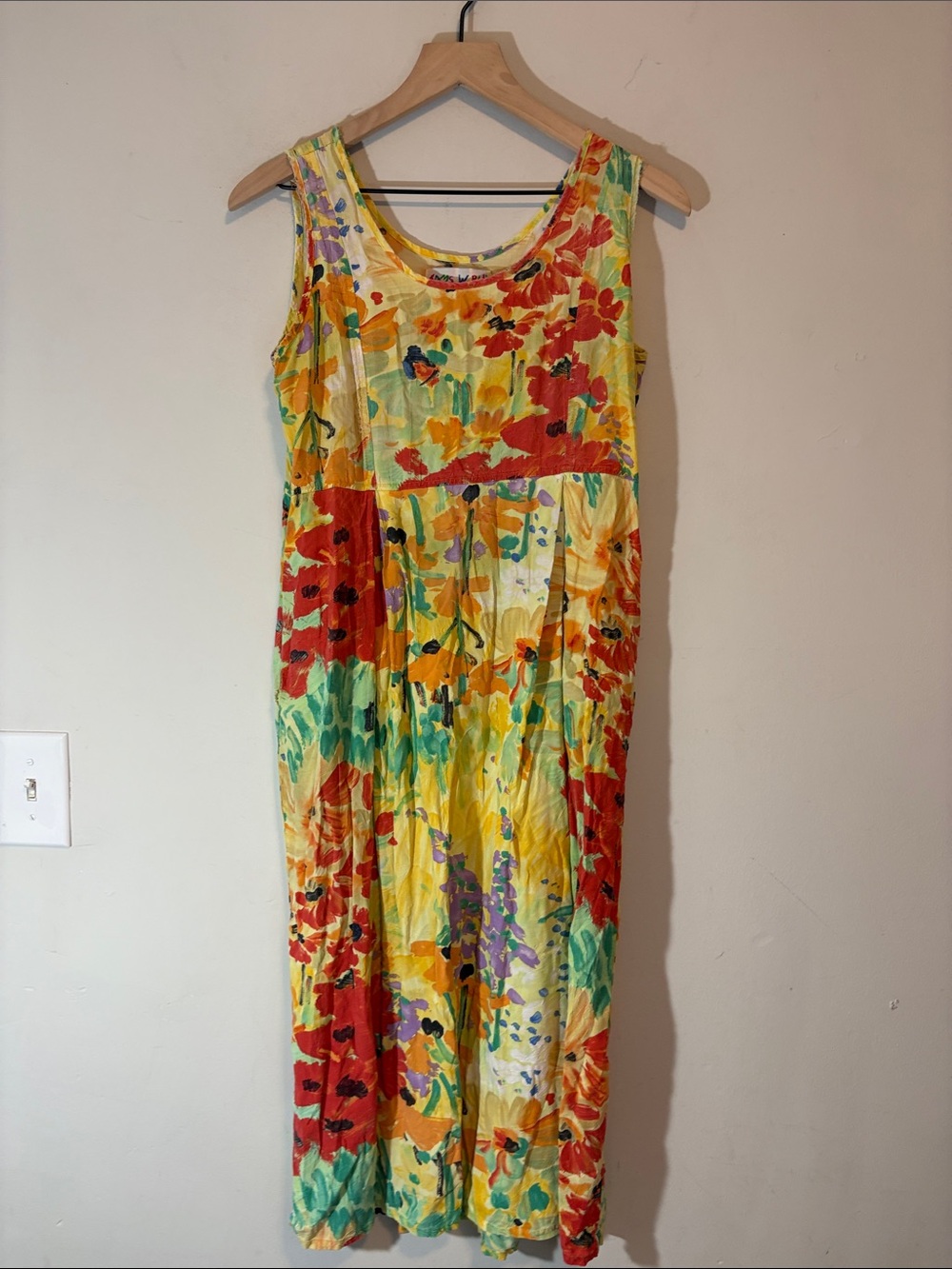 Vintage 90s Jams World Red Yellow Bright Fun Floral Print Hawiian Beach Dress S